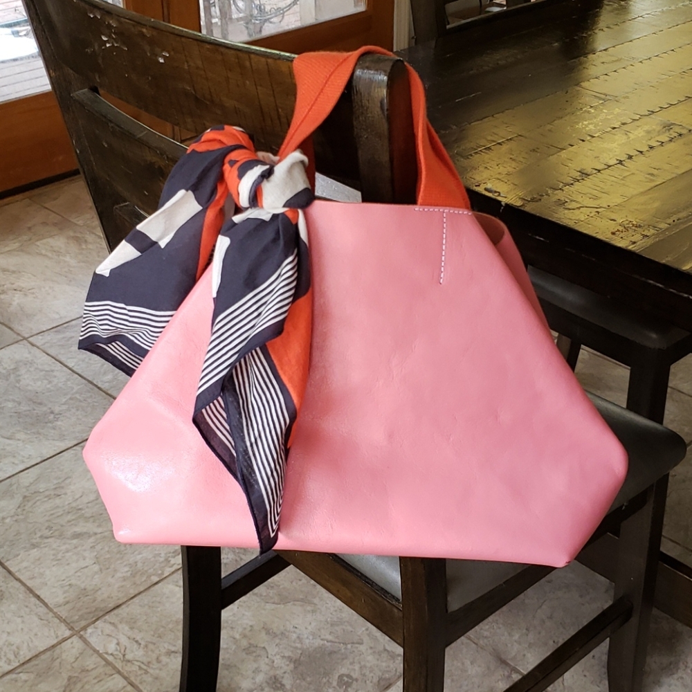 Clare V pink Bateau Tote and scarf